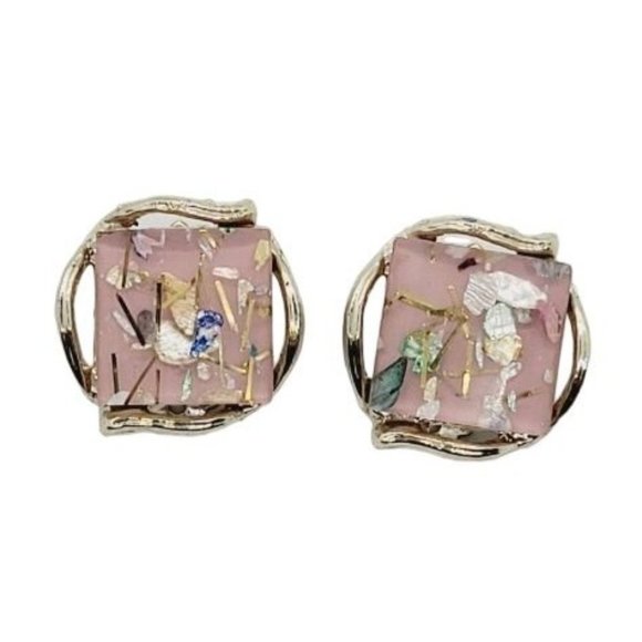 Vintage 1950 Lucite Confetti Glam Statement Clip On Earrings - Picture 2 of 4